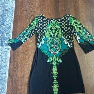 Mercer & Madison Black and Green Patterned Dress